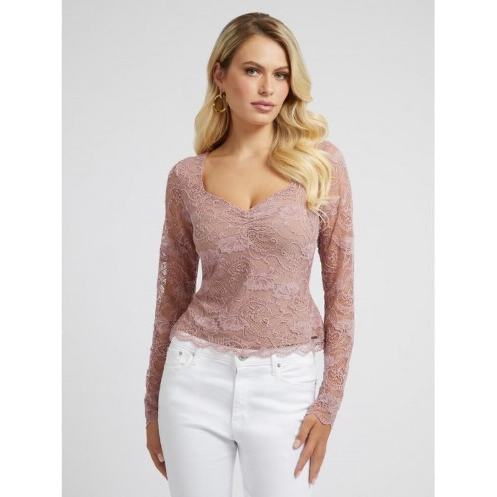 Guess Mauve Sweetheart Neck Lace Top • Coquette Fairycore Baddie Soft Girl Y2K